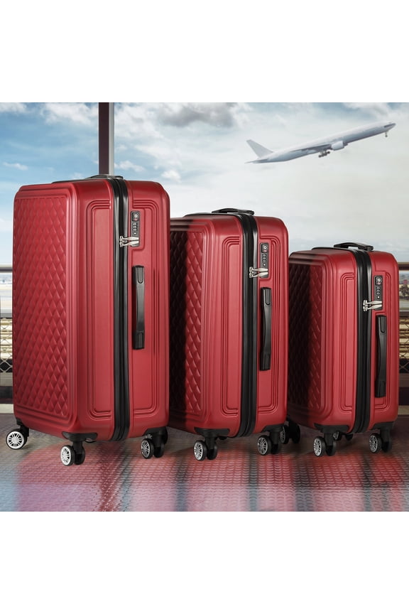 3-Piece Hardside Luggage Set with Spinner Wheels, Lightweight Tsa Locks, Red Travel Case
