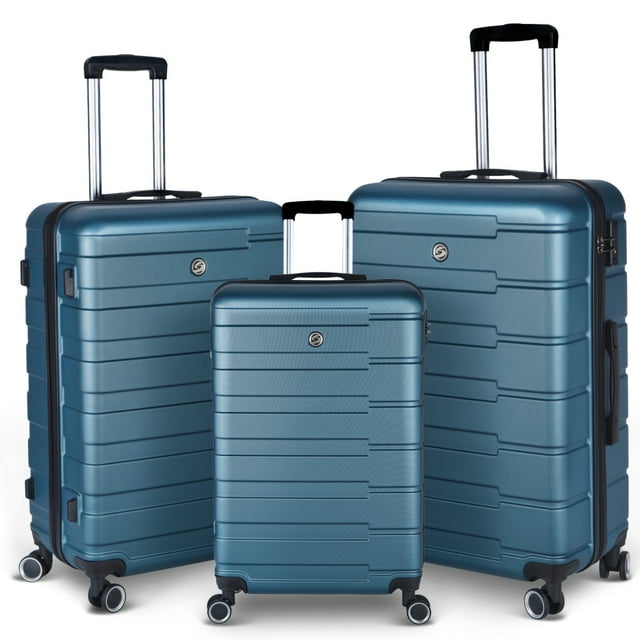 3 Piece Hardside Luggage Sets, 20/24/28inch Lightweight Hard Shell Suitcase with Spinner Wheels and TSA Lock, Carry-on luggage Sets, Cyan