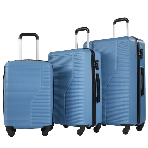 3 Piece Hardside Luggage Sets, Hardshell Suitcase Lightweight Durable Spinner Wheels.Blue