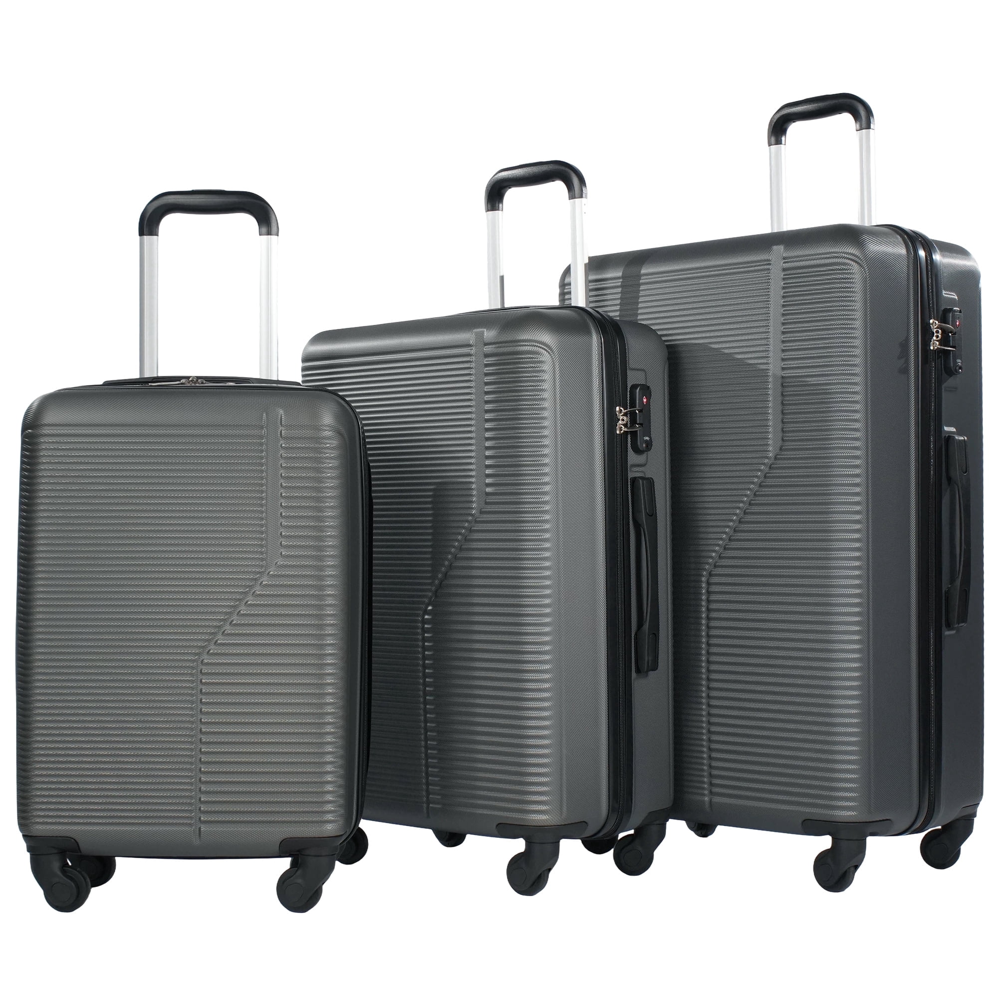 3 Piece Hardside Luggage Sets, Hardshell Suitcase Lightweight Durable Spinner Wheels.Gray