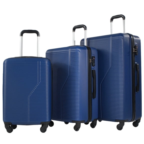 3 Piece Hardside Luggage Sets, Hardshell Suitcase Lightweight Durable Spinner Wheels.Navy