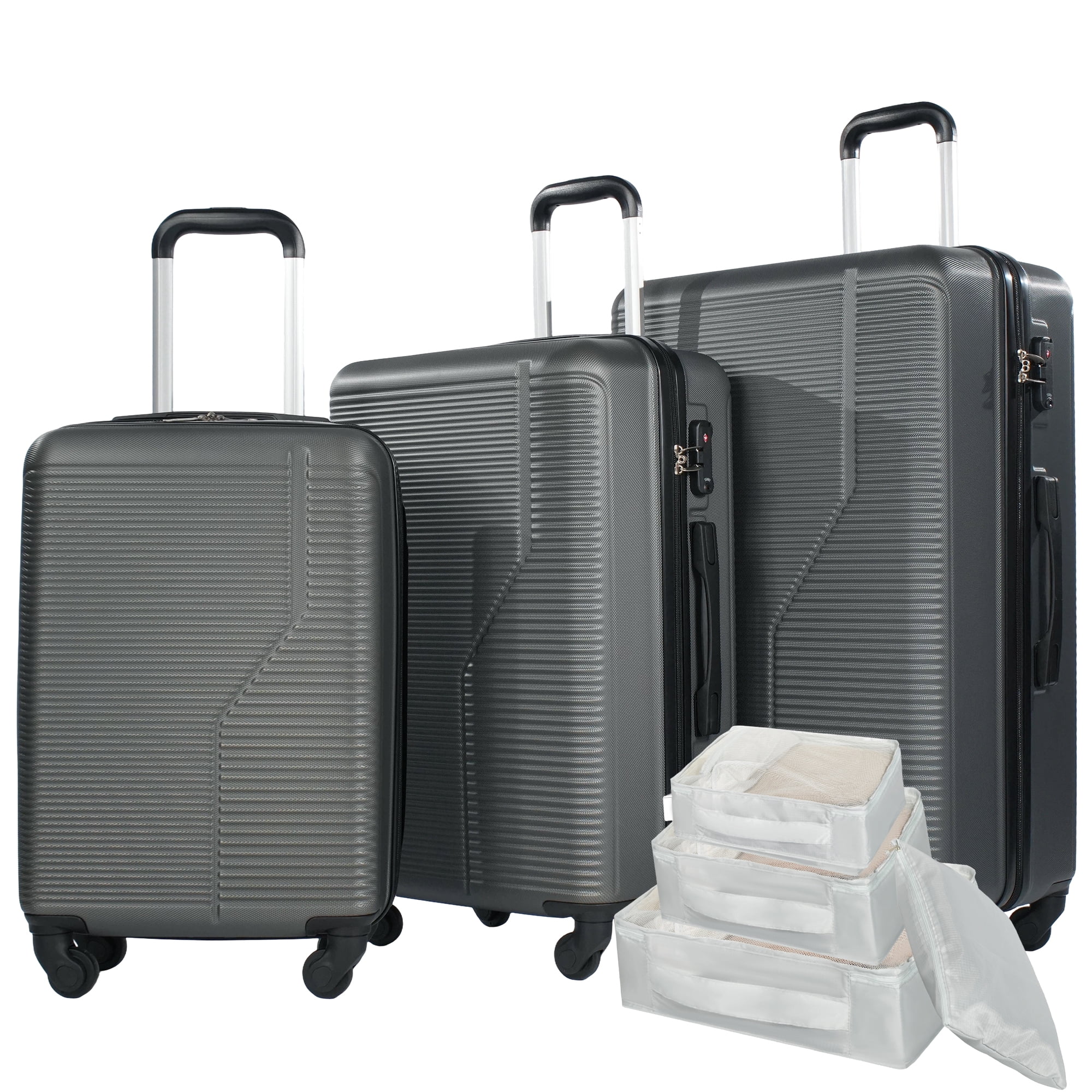3 Piece Hardside Luggage Sets, Hardshell Suitcase Lightweight Durable Spinner Wheels with Packing Cubes,Gray