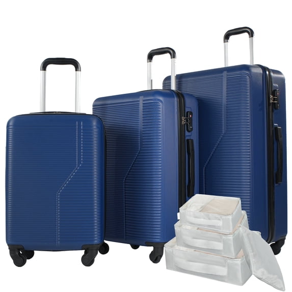 3 Piece Hardside Luggage Sets, Hardshell Suitcase Lightweight Durable Spinner Wheels with Packing Cubes,Navy