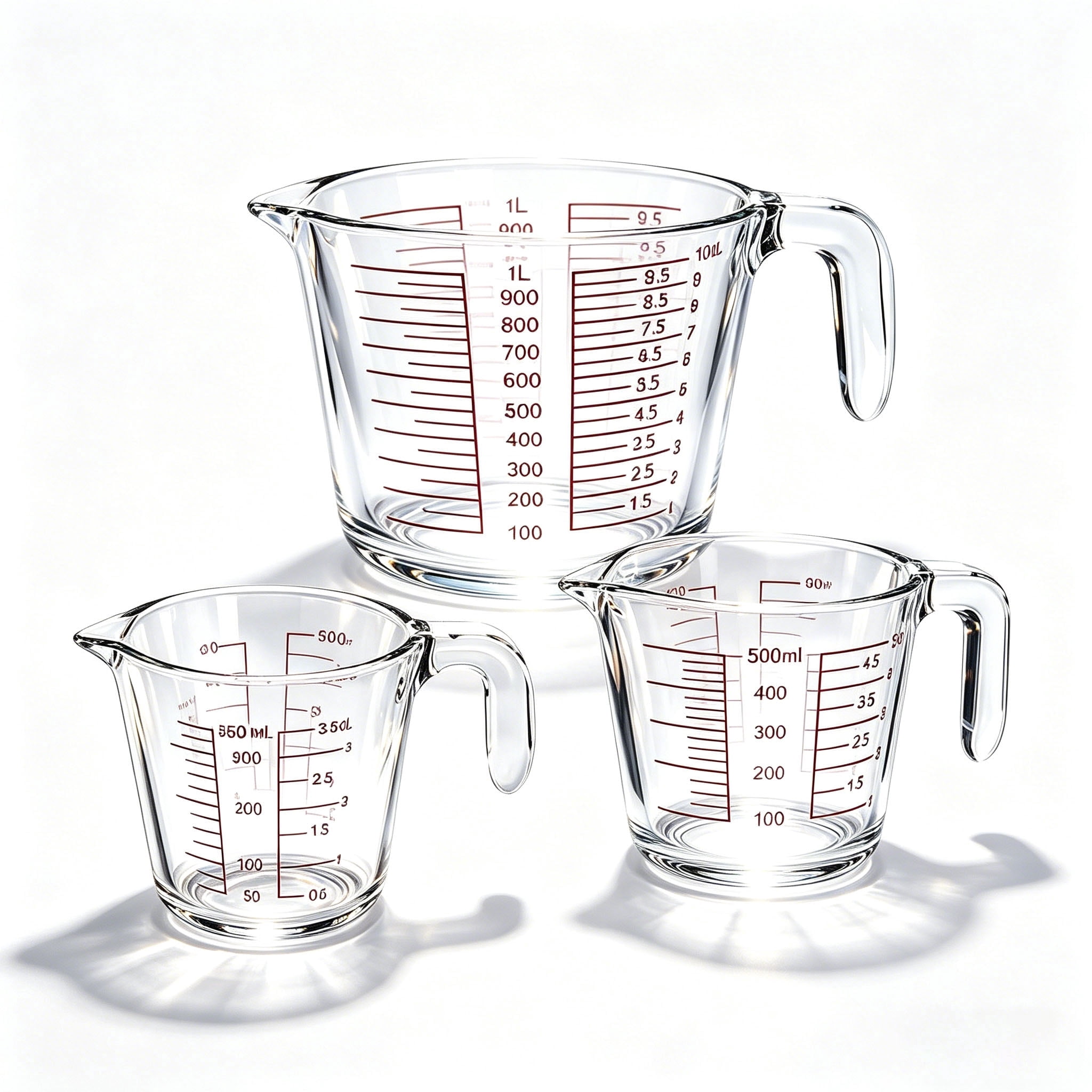 Glass Measuring Cups Set of 3 – 1/2/4 Cup, Heat Resistant, Dishwasher Safe, Raised Markings