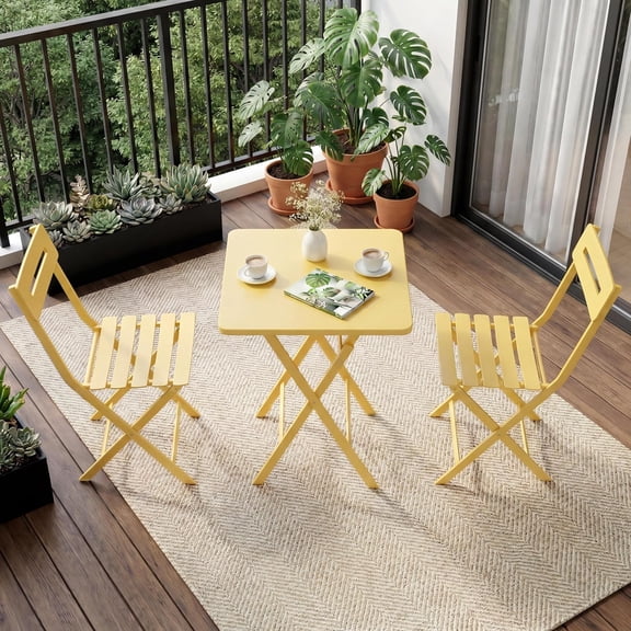 3-Piece Heavy Duty Folding Bistro Set, 2 Chairs + 1 Table, Weather Resistant Steel Frame, No Assembly Needed for Patio Garden Balcony