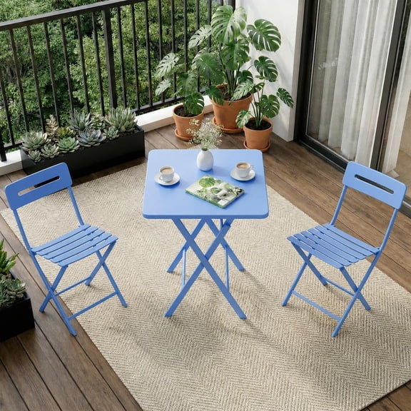 3-Piece Heavy Duty Folding Bistro Set, 2 Chairs + 1 Table, Weather Resistant Steel Frame, No Assembly Needed for Patio Garden Balcony