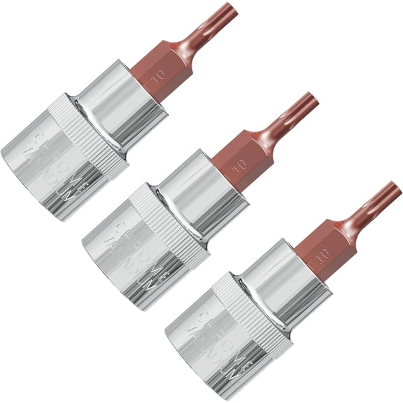 3-Piece Heavy Duty Torx Bit Socket Set, S2 Steel Bits with Heat Treated CR-V Steel Star Sockets, Professional Grade, Corrosion Resistant (SIZE:T10)