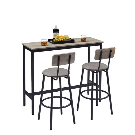 3 Piece Height Dining Set for 2,Kitchen Dining Set with 2 Backrest Chairs,Modern PubTable and Stools Set