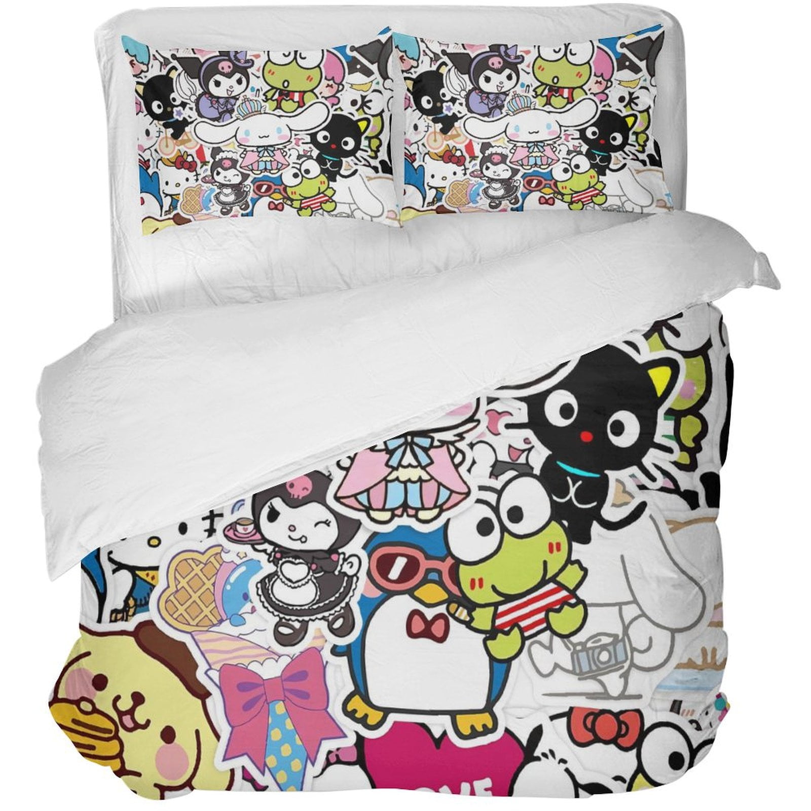 3 Piece Hello Kitty Bedding Set,Anime Cute Cat Printed Duvet Cover Set
