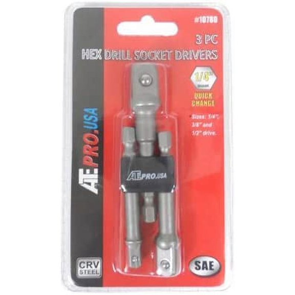 3-Piece Hex Drill Socket Driver Adapters 1/4, 3/8 & 1/2 (SAE)