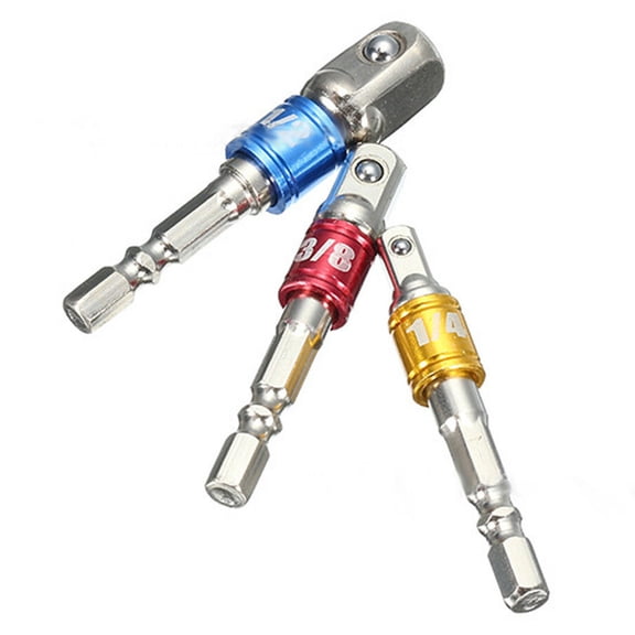 3-Piece Hex Shank Premium Impact Socket Adapter Set 1/4" 3/8" 1/2" Drive Power Extension Bar High-Speed Drill Bit Tools / 3-Piece Hex Shank Premium Impact Socket Adapter Set 1/4, 3/8, 1/2 in Drive