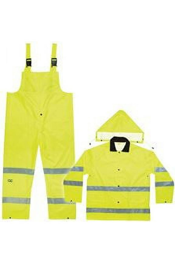 3-Piece Hi-Viz Ansi Class 3 Polyester Rain Suit Size X-Large