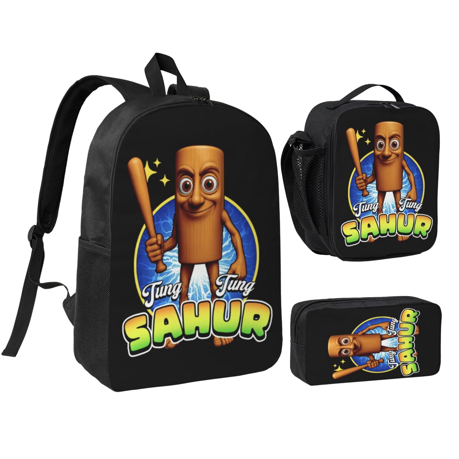 3 Piece High Capacity Bookbag Tung Tung Tung Sahur Backpack Set Travel ...
