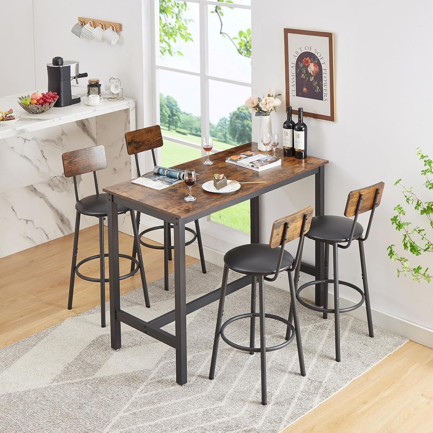 3 Piece High Top Table Set Kitchen Bar Round Table and Bar stools Set