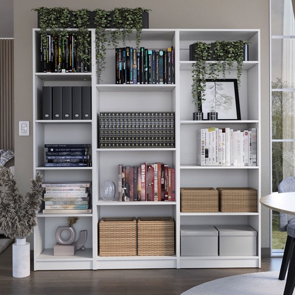 3-Piece Home Bookcase Package | Versatile Display for Knick-Knacks and Books | Sturdy Particle Board | Solve Diverse Home Storage