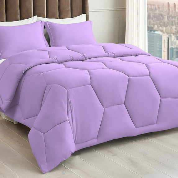 3 Piece Honeycomb Design Comforter Set, 800 TC, 100% Egyptian Cotton, Twin/Twin XL Size Lilac Solid