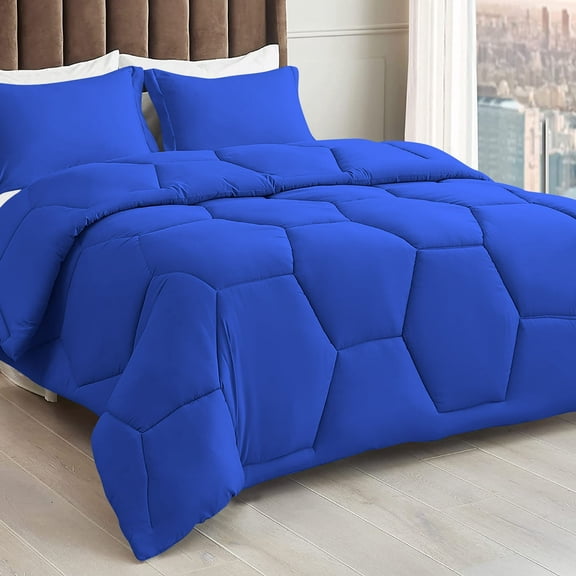3 Piece Honeycomb Design Comforter Set, 800 TC, 100% Egyptian Cotton, Twin/Twin XL Size Royal Blue Solid