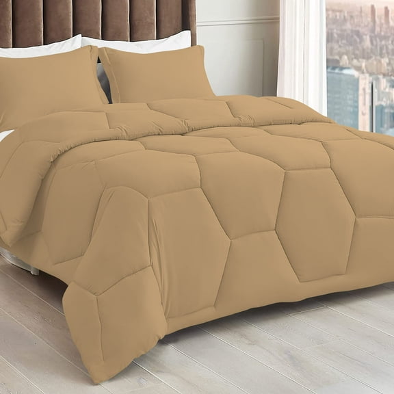 3 Piece Honeycomb Design Comforter Set, 800 TC, 100% Egyptian Cotton, Twin/Twin XL Size Taupe Solid