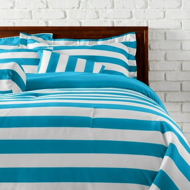 3-Piece Horizontal Stripe Duvet Cover & Sham Covers Set Light Blue - Queen - 3 Piece