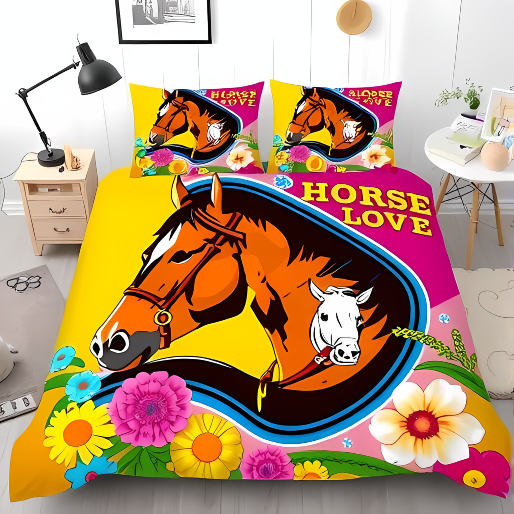 3-Piece Horse Love Duvet Cover Set - Vibrant Bedding with Charming ...