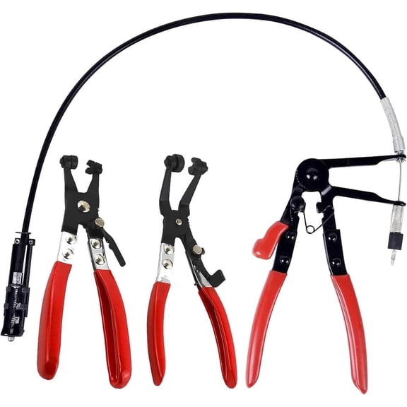 3-Piece Hose Clamp Pliers Set, Long Reach Wire Spring, 45 Angled & Flat Band Pliers, Heavy-Duty Automotive Tool Kit for Radiator, Coolant & Fuel Hose Removal and Installation