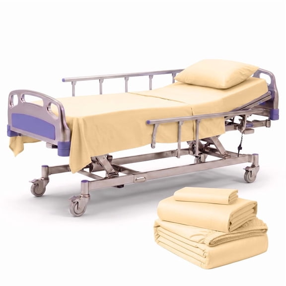 3-Piece Hospital Bed Sheet Set – 100% Egyptian Cotton, 300 Thread Count, Beige Solid – Includes 1 Flat Sheet, 1 Fitted Sheet with 12” Deep & 1 Pillowcase SIze 36 x 80 Inch Hospital Beds