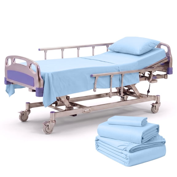 3 Piece Hospital Bed Sheet Set, 100% egyptian Cotton 400 Thread Count, 1 Flat, 1 Fitted, 1 Pillowcase for Hospital Bed Size: 36 x 80 Inch with 6 Inch Deep Pocket, Light-Blue Solid