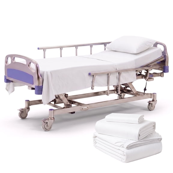 3 Piece Hospital Bed Sheet Set, 100% egyptian Cotton 400 Thread Count, 1 Flat, 1 Fitted, 1 Pillowcase for Hospital Bed Size: 36 x 80 Inch with 8 Inch Deep Pocket, White Solid