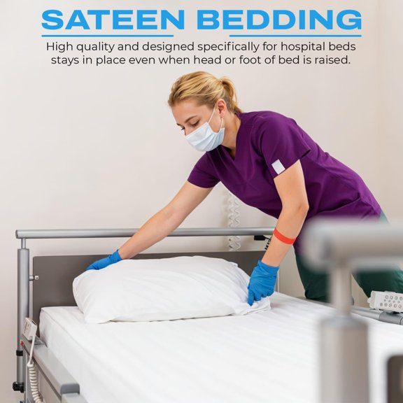 3 Piece Hospital Bed Sheet Set, Egyptian Cotton 400 Thread Count, Soft and Comfy, Standard Size 36X80 Inch with 6 Inch Deep Pocket, White Solid