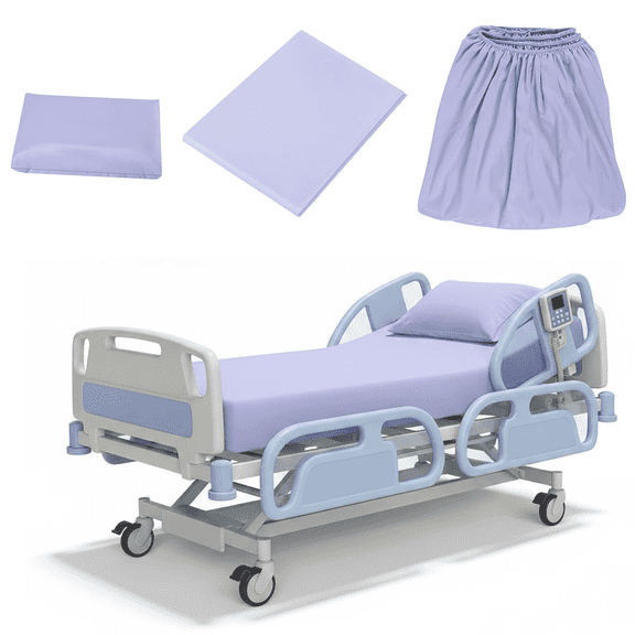 3 Piece Hospital Bed Sheet Set, Lavender Purple Soft Bed Sheets for Home/ Nursing/ Hospital Care Bed , 1 Deep Pocket Fitted Sheet 36"x80"+12", 1 Flat Sheet, 1 Pillowcase