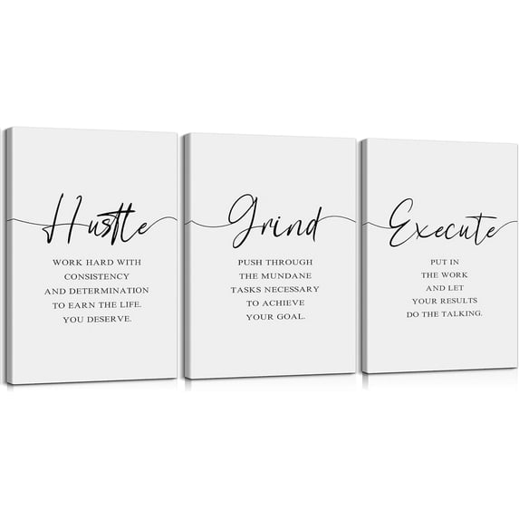 3 Piece Hustle Grind Execute Wall Art Inspirational Wall Art Motivational Wall Art Office Wall Decor Positive Quotes Wall Decor Inspirational Canvas Wall Art for Office Decor (12''''Wx16''''Hx3PCS)