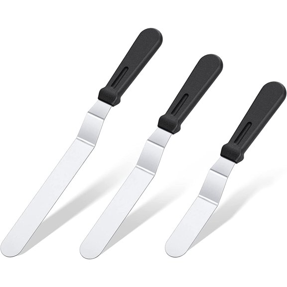 3 Piece Icing Spatula Set 6 8 10 Inch Stainless Steel Angled Cake Decorating Frosting Tools Black