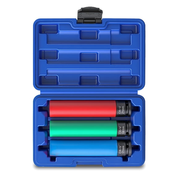 3 Piece Impacts Socket Set With Anti Slip Grip And Storage Case For Truck Tire Changing 17mm 19mm 21mm Alloy Steel Socket