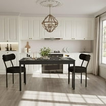 3-Piece Indoor Modern Rectangular Dining Table Set for 2, Solid Wood Table and 2 Boucle Chairs Set for Kitchen,Bar,Living Room,Breakfast Nook, Black