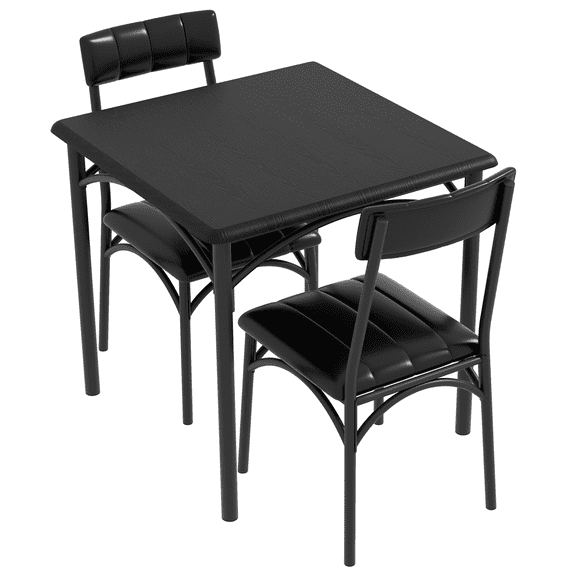 3-Piece Industrial Dining Set for 2 with PU Upholstered Chairs, Compact Kitchen Table for Small Spaces & Breakfast Nooks