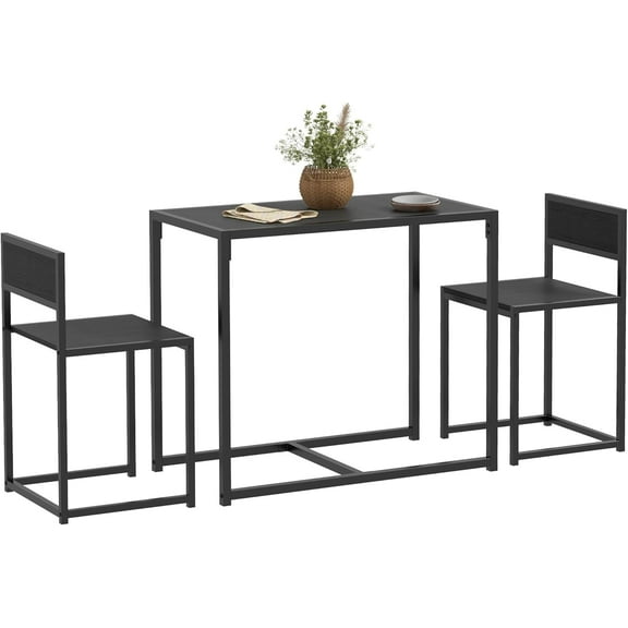 3-Piece Industrial Dining Table Set for 2, Kitchen Table and Chairs, Dining Room Sets for Small Spaces, Black