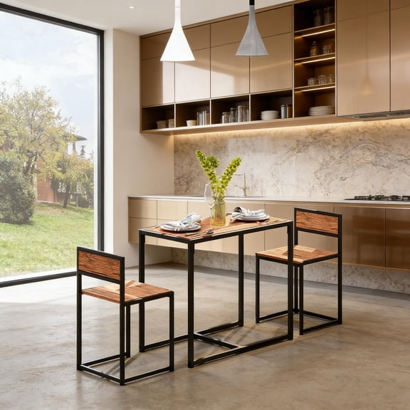 3-Piece Industrial Kitchen Table Set with 2 Chairs, Space-Saving Dining Set for Small Apartments or Dining Room