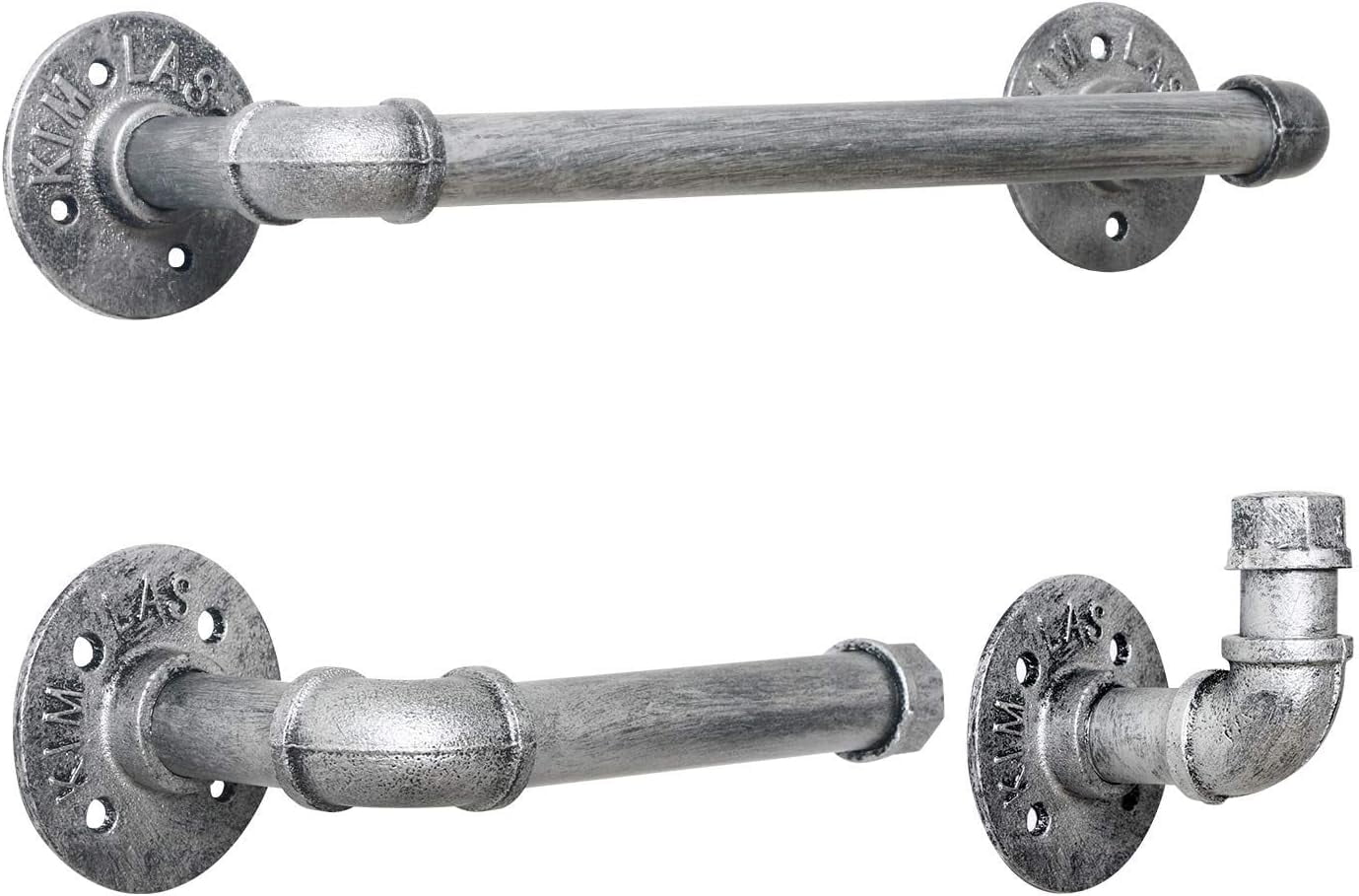 3-Piece Industrial Pipe Towel Holder Set, Rustic Steel Towel Rack Kit ...