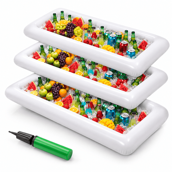 3-Piece Inflatable Serving Trays with Drain Plug, Ice Bar Food Drink Containers for Parties