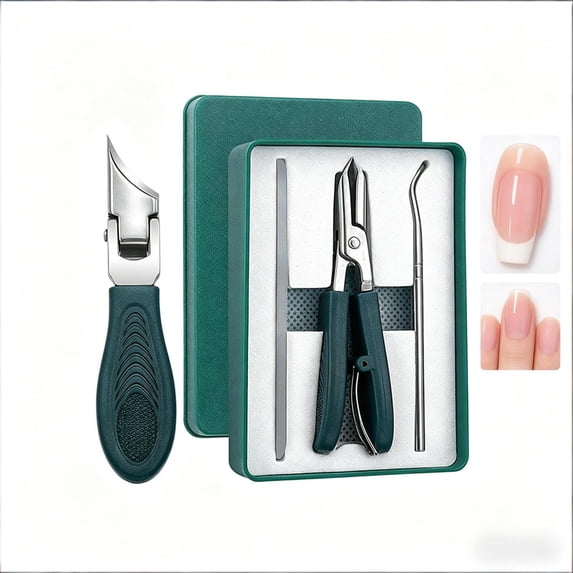 3-Piece Ingrown Toenail Clipper Set, Stainless Steel Nail Care Kit with Beak Angle Clippers, Nail File & Cleaner, Ergonomic Tools for Thick Nails & Seniors