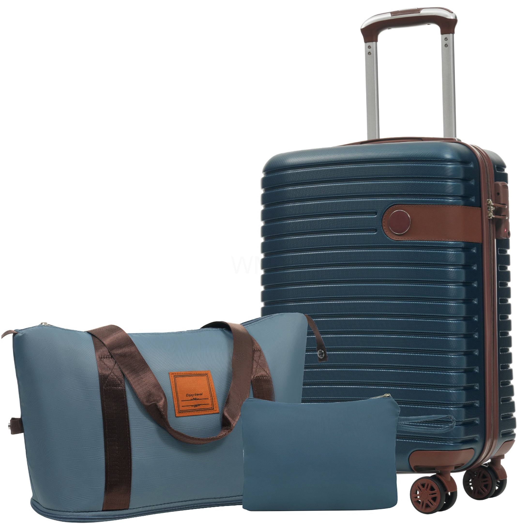 3 Piece Ink Blue ABS Hardshell Luggage Set with Spinner Wheels, TSA Lock, and Weekender Bag