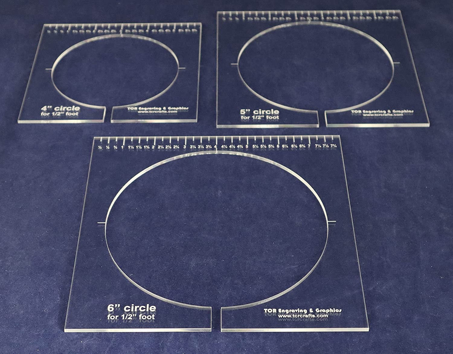 3 Piece Inside Circle Set W/rulers 1/8 Inch Thick - Long Arm- for 1/2 ...