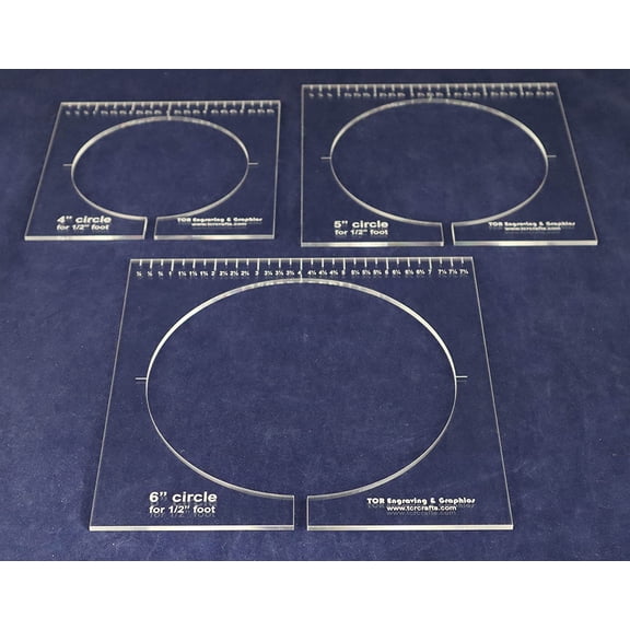 3 Piece Inside Circle Set W/rulers 1/8 Inch Thick - Long Arm- for 1/2 Inch Foot