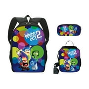 KXMGOX 3-Piece Inside Out 2 Backpack Set, 16.5 Inch Inside Out 2 Themed Boys Girls School Backpack with Lunch Box Pencil Case, Back to School Supplies for Students Kids