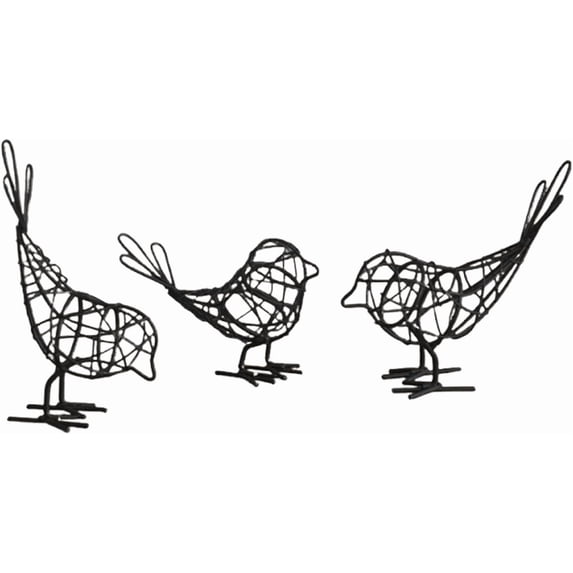 3-Piece Iron Bird Statue Set – Black Metal Figurines, Tabletop Animal Sculpture Decor, Miniature Art Ornament for Desk, Shelf, Housewarming Gift
