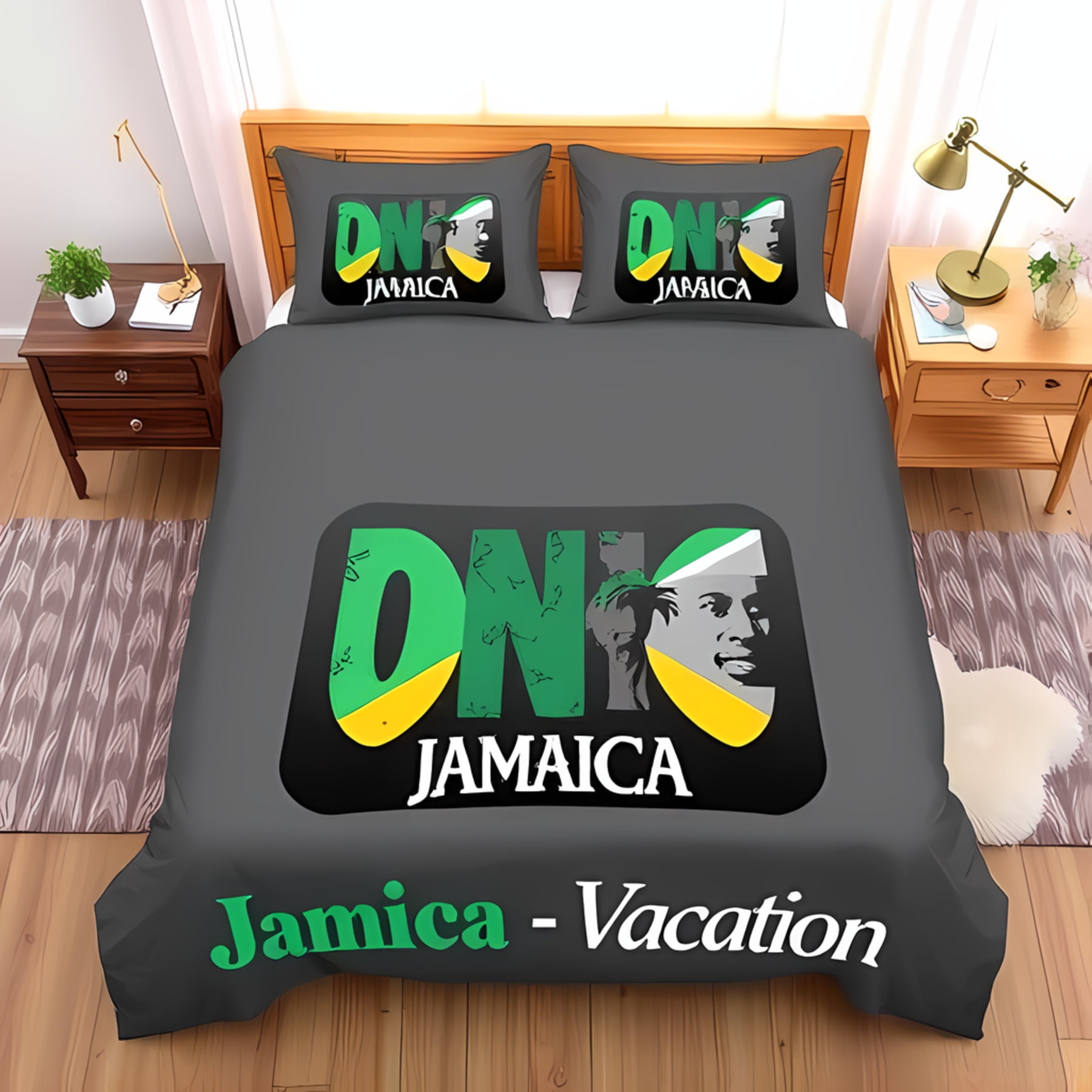 3Piece Jamaica Duvet Cover Set Vibrant Tropical Design with Matching