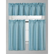 3-Piece K3 Teal Blackout Rod Pocket Kitchen Curtain Set, Two 2 Geometric Design Tier Panels With One 1 Matching Swag Valance Included