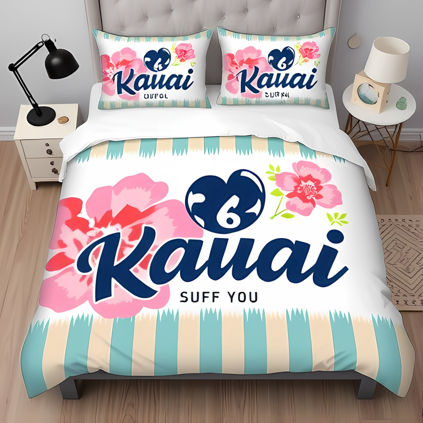 Design Ka Raua 3-Piece Kauai Duvet Cover Set - Tropical Floral Design with Bold ...