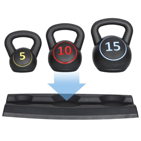 3-Piece Kettlebell Set with Storage Rack, HDPE Coated Exercise Fitness Concrete Weights for Home Gym, Strength Training, HIIT Workout 5lb, 10lb, 15lb