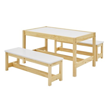 3 Piece Kids Activity Table Set with Laminated Top, White and Brown- Saltoro Sherpi